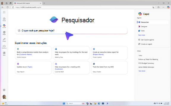 O que é o Agente Pesquisador do Copilot